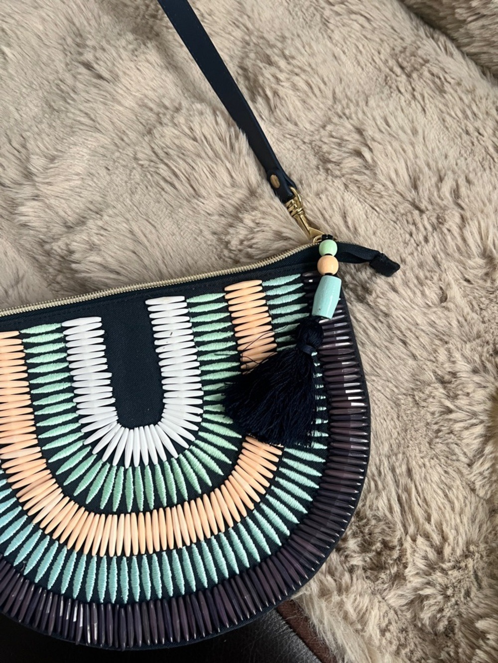 Stella & Dot Black Crossbody with Mint & Peach Beadwork - Picture 9 of 9